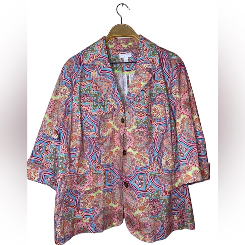Charter Club Woman Acanthus Geometric Floral Plus Size 2x Button Up Jacket